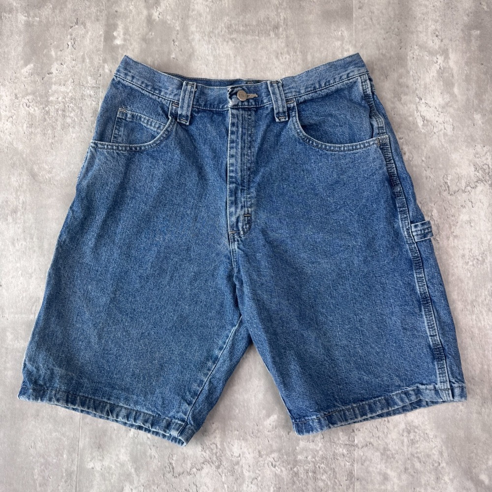 Wrangler Carpenter Shorts Mens 32 Blue Denim Jean Shorts Workwear Hammer Loop